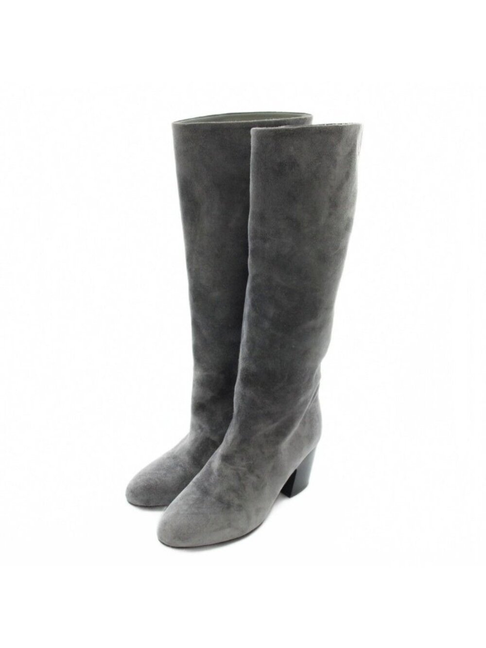 Chanel Long Boots Suede Round Toe Chunky Heel CC Logo 35.5